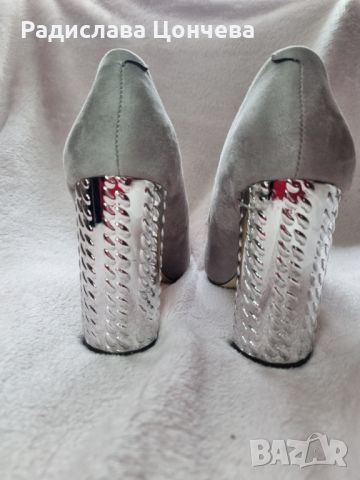 Сиви обувки на атрактивен ток, снимка 3 - Дамски елегантни обувки - 45384208