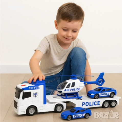 Автовоз с полицейски коли и хеликоптер, "City Police Transporter", снимка 2 - Коли, камиони, мотори, писти - 52800764
