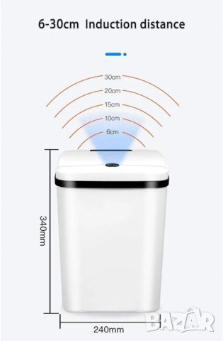 Кош за отпадъци със сензор за вдигане на капака, зарежда се с батерии, 15литра, снимка 6 - Други стоки за дома - 46423896