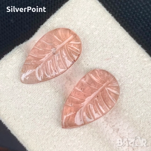 Розови Турмалини чифт карвинг листа, снимка 3 - Други - 52508787