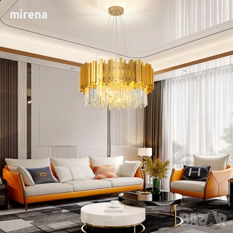 Модерен полилей с кристално осветително тяло, златен, сребърен, снимка 3 - Лампи за таван - 51556521