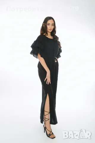 Ленена Рокля Rosaline - Черна, снимка 3 - Рокли - 49723619