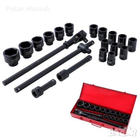 Професионално гедоре 21 части KraftWorld – ударни вложки до 50 мм + метална кутия, снимка 3 - Куфари с инструменти - 51452195