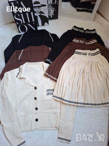 дамски плетени комплекти жилетка и пола miu miu 