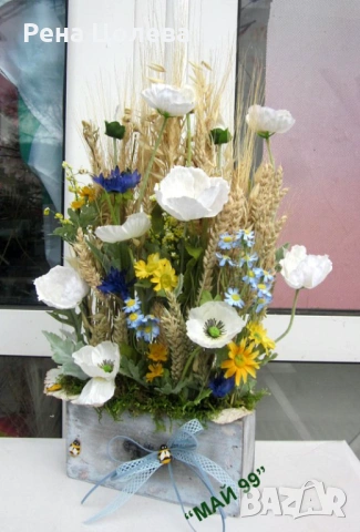 Бели макове и житни класове, снимка 2 - Декорация за дома - 53981378