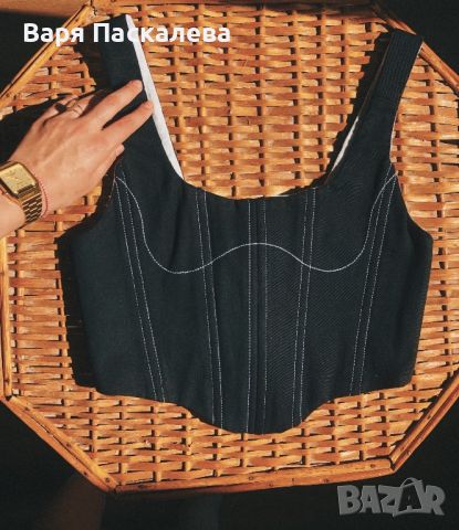 Черен дънков корсет Zara S, снимка 1 - Корсети, бюстиета, топове - 46350003