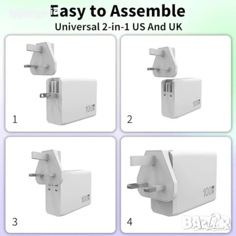 100W USB C Зарядно за Пътуване: Зарежда различни лаптопи и устройства, снимка 6 - Друга електроника - 49811876