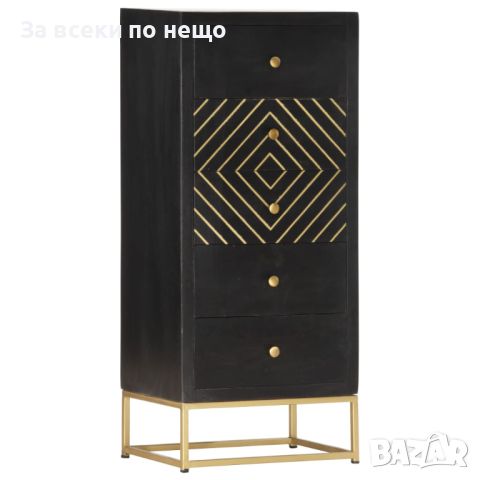 Шкаф с чекмеджета, черно и златисто, 45x30x105 см, манго масив, снимка 2 - Шкафове - 45496109