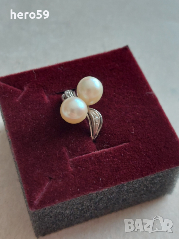 Дамски златен пръстен с натурални перли и диаманти.Злато 14к.има и сертификат , снимка 1 - Пръстени - 45035135