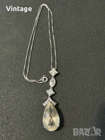 Рядко сребърно колие с естествени камъни бели топази и голям лимонов топаз , снимка 7 - Колиета, медальони, синджири - 53412982