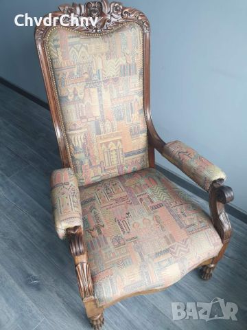 Винтидж кресло/голям масивен дървен стол/ръчна дърворезба, снимка 1 - Антикварни и старинни предмети - 46514432