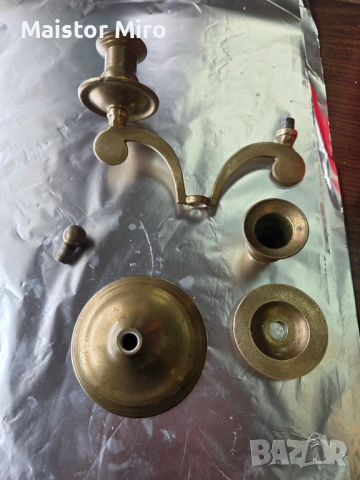 Антикварен двоен месингови свещник-"Бел Епок"(ок.1900г.)автентичен, снимка 2 - Антикварни и старинни предмети - 53571558