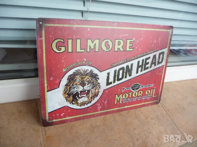 Метална табела Gilmore Lion Head моторно масло двигателно спирачна течност, снимка 2 - Рекламни табели - 50145457