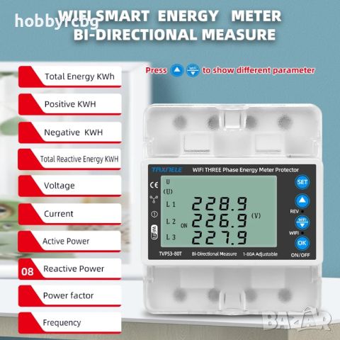 Трифазен WIFI електромер с множество защити Tuya Smart Life 380V 80А, снимка 4 - Друга електроника - 46293333