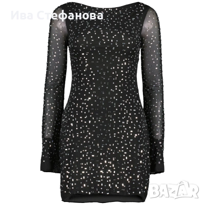 Нова официална елегантна парти коктейлна къса черна рокля с блестящи камъни цирконий диаманти , снимка 2 - Рокли - 47427321