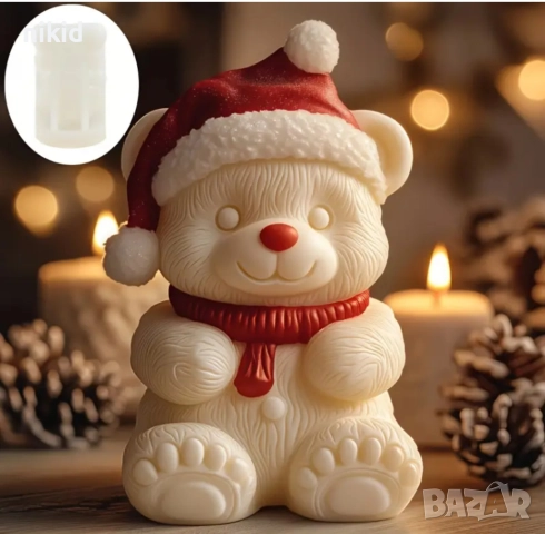 3D Мече Коледно с шапка и шал силиконов молд форма фондан шоколад гипс смола свещ декор, снимка 3 - Форми - 52312870