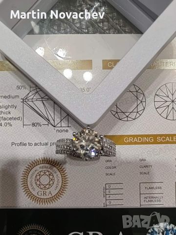 Сребърен пръстен с мойсанит диамант 2 карата (сертификат), снимка 3 - Пръстени - 45293713
