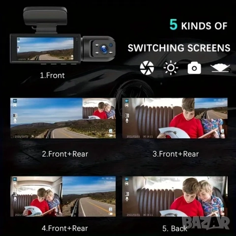 WIFI Видеорегистратор DVR с две камери за автомобили, нощно вижда, снимка 10 - Друга електроника - 52071765