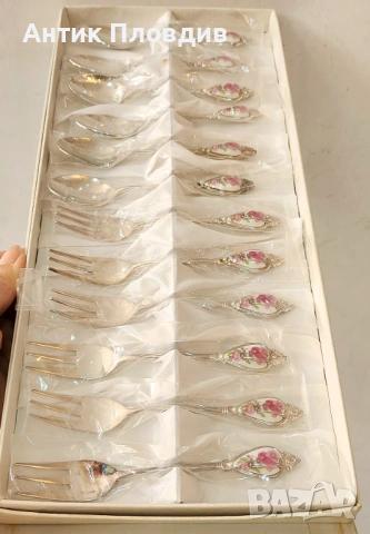 Винтидж комплект десертни вилички и лъжички – Japan, снимка 9 - Прибори за хранене, готвене и сервиране - 53722547