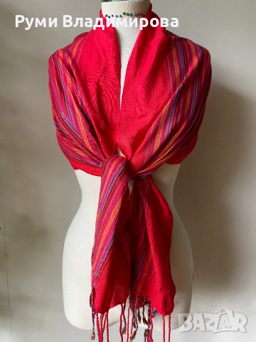 Червен шал от кашмир, коприна, пашмина/ различни видове, снимка 12 - Шалове - 52202180