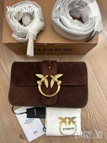 Оригинална велурена чанта Pinko в кафяво 104340 A2CC