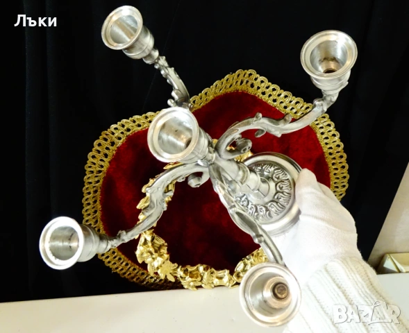 Калаен свещник петица 1 кг.,барок,печат. , снимка 4 - Антикварни и старинни предмети - 53660789