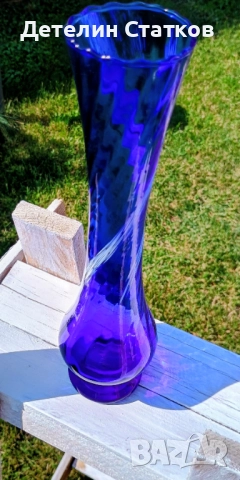 Ваза, кобалтово стъкло, снимка 3 - Вази - 52059170