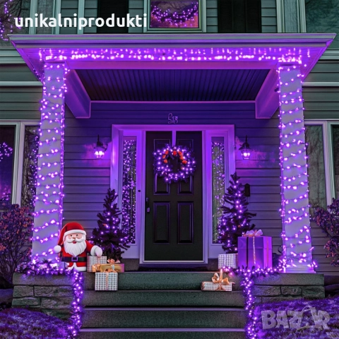 Коледни лампички въже 25м 200 LED студено розова IP защита 8 програми