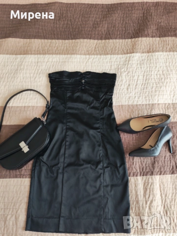 Сатенена черна рокля ELLE тип бюстие, размер S/M, с еластичност, снимка 1 - Рокли - 47521858