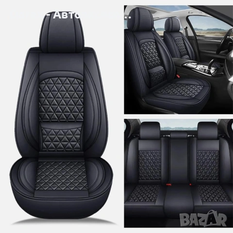 Луксозна универсална кожена тапицерия с лумбална опора за предни и задни седалки, черна, снимка 4 - Аксесоари и консумативи - 54216712