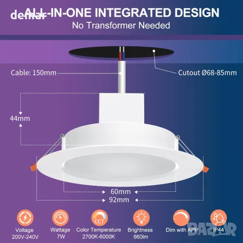 DUSKTEC Вградени LED Downlights Alexa, RGB цветни прожектори за таван 2700K-6000K, 7W, 4 броя, снимка 6 - Лед осветление - 47168741