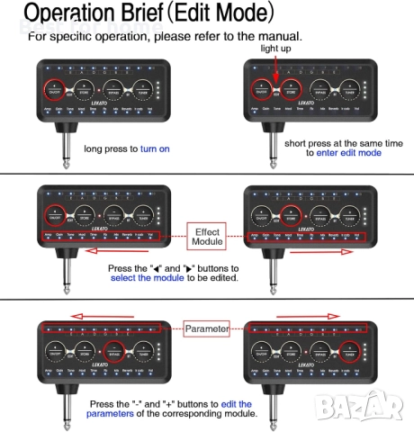 LEKATO Микро усилвател за слушалки за бас китара с множество ефекти, снимка 8 - Китари - 51473739