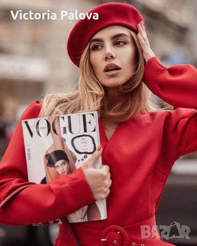 Луксозна червена барета WOOLMARK - френски стил и винтидж шарм, снимка 9 - Шапки - 53091346