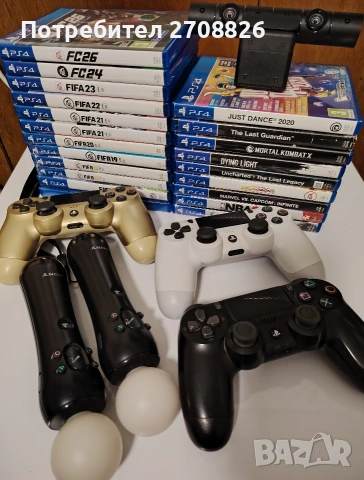 Само за 299 евро ! ЛОТ за PS4/Джойстици, муув контролери, камера, игри