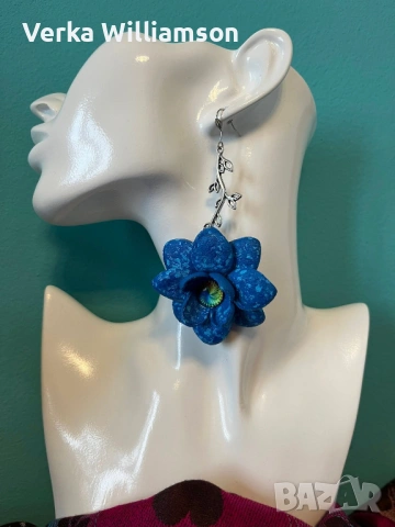 Сини висящи обици от естествена кожа модел 18, снимка 3 - Обеци - 53888525