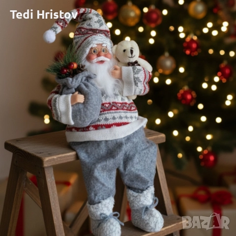 Голям Дядо Коледа с торба и мече - Атмосфера, уют и празничен стил, снимка 3 - Декорация за дома - 52570113