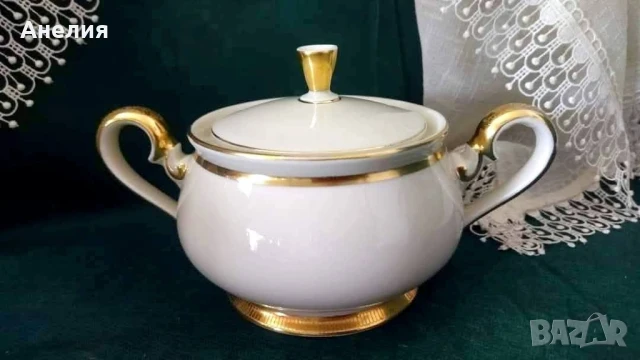 Комплект захарница и каничка със златен кант, снимка 2 - Други - 50931226