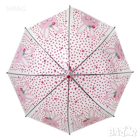 Автоматичен детски чадър прозрачен розов със зайче_1253432