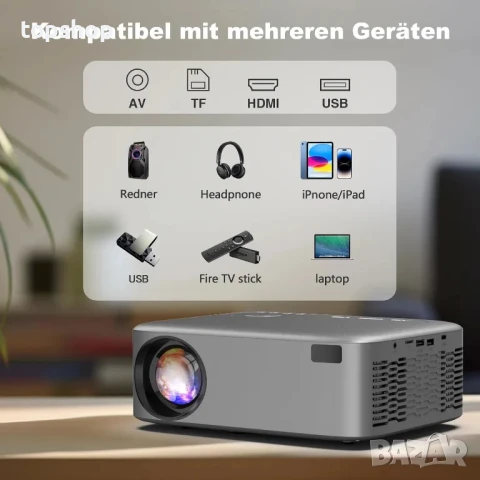 НОВ, ТЕСТВАН, ПЕРФЕКТЕН Проектор FRESHDEW, дистанционен фокус, 5G WiFi, Bluetooth, Native 1080P..., снимка 3 - Плейъри, домашно кино, прожектори - 50555953