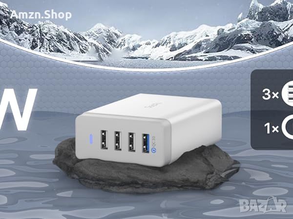 SooPii 40W USB зарядно за зареждане 4-портова USB зарядна станция с един порт QC 3.0 за множество , снимка 9 - Оригинални зарядни - 45779633