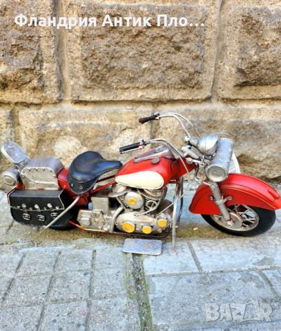 Червен метален ретро мотоциклет, снимка 3 - Декорация за дома - 46363602
