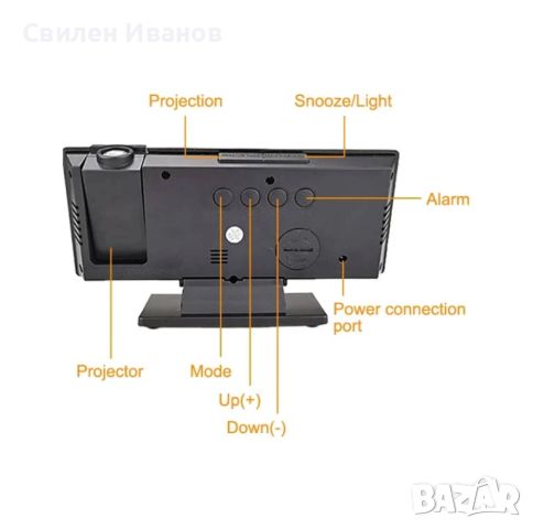 Настолен LED часовник със светещ проектор на тавана , аларма , будилник  ТОП, снимка 3 - Други - 45463629