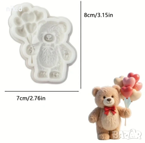Мече с усмивка и балони силиконов молд форма фондан шоколад гипс пано декор, снимка 8 - Форми - 53651967