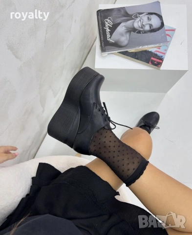 Обувки на платформа - черна кожа, снимка 2 - Дамски ежедневни обувки - 54149170