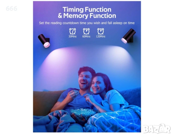 LED стенни лампи, комплект от две стенни лампи с акумулаторни батерии, 12RGB и 3CCT димируеми,, снимка 3 - Друга електроника - 54065865