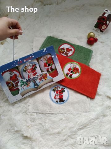 Подаръчни коледни комплекти с три памучни кърпи (002), снимка 5 - Коледни подаръци - 46256015