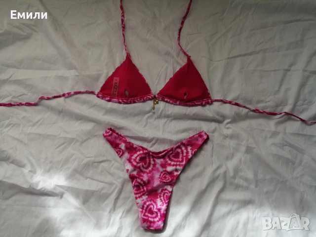 Нов комплект розов дамски бански от две части с принт сърчица р-р XS, S, M, L , снимка 6 - Бански костюми - 50900005