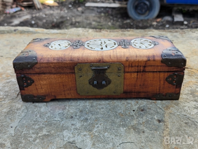 Кутия за бижута от дърво Vtg с азиатски дизайн резбован нефрит, снимка 4 - Декорация за дома - 52016781