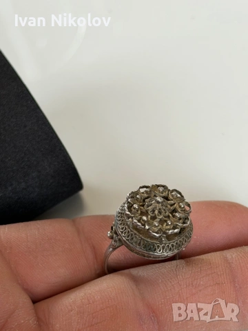 Възрожденски сребърен пръстен, маркировки корона, снимка 8 - Пръстени - 53940452