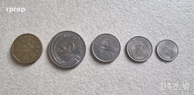 Монети. Сингапур. 5,  10 , 20, 50 цента и 1 долар. 5 бройки., снимка 1 - Нумизматика и бонистика - 46269472